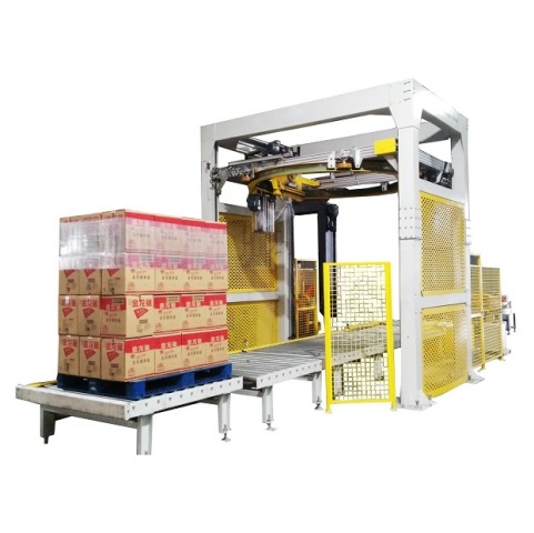 Inline--Fully-Automatic-Rotary-Arm-Pallet-Wrapping-Machine-